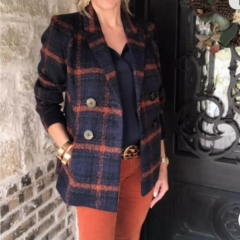 Cabi Checkmate Jacket Plaid Double Breasted Blazer Size L